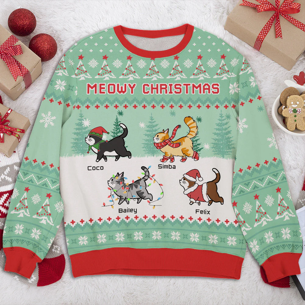 Meowy Christmas Mint - Personalized Custom All-Over-Print Sweatshirt - Image 4