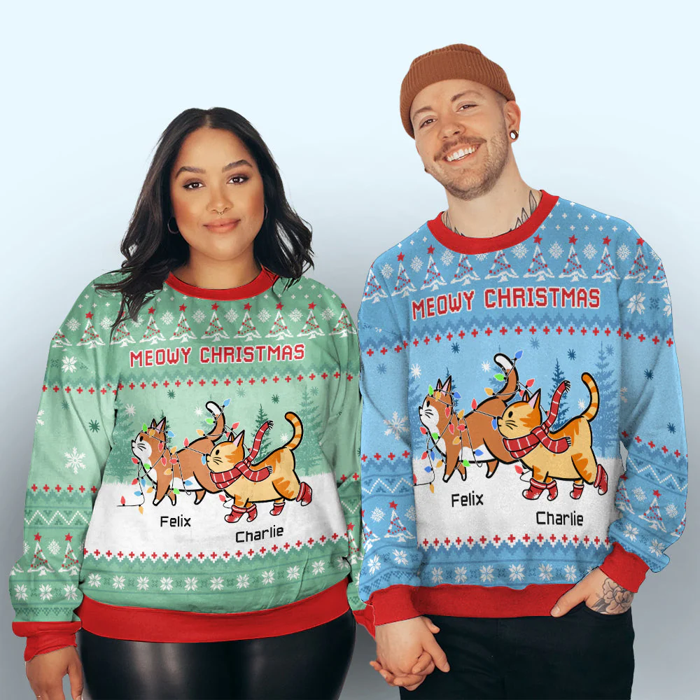 Meowy Christmas Mint - Personalized Custom All-Over-Print Sweatshirt - Image 5