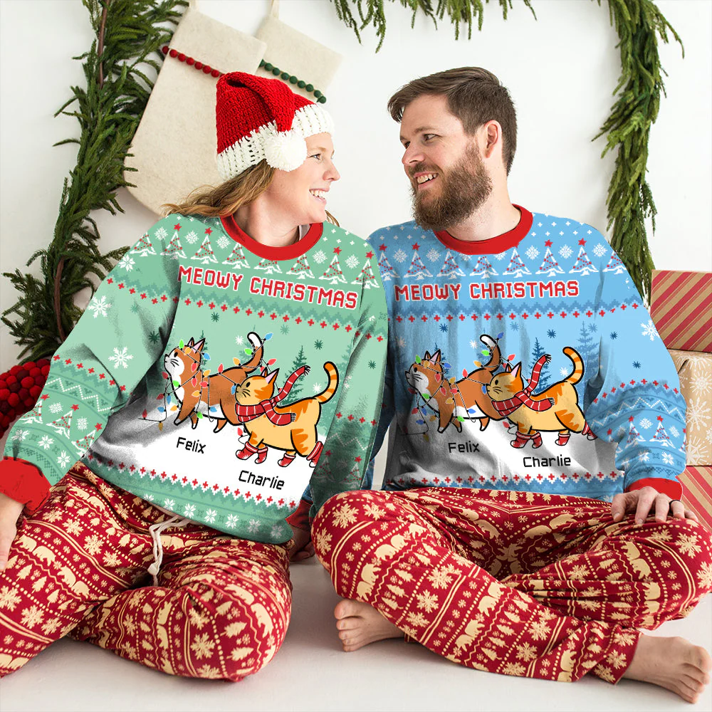 Meowy Christmas Mint - Personalized Custom All-Over-Print Sweatshirt - Image 6