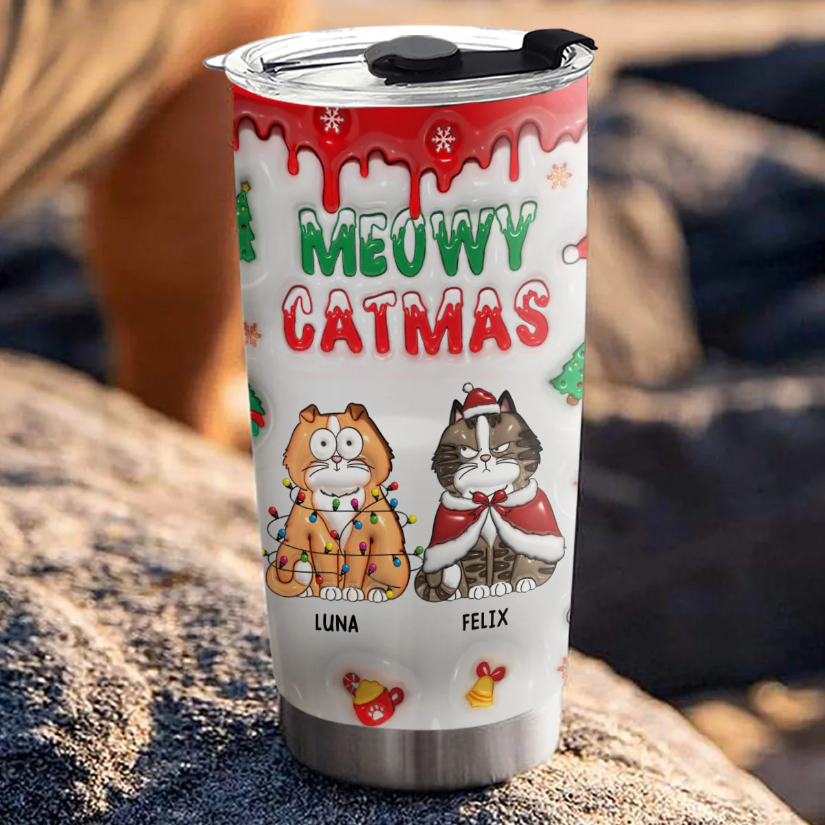 Meowy Christmas - Personalized Custom 3D Inflated Effect Tumbler - Image 3