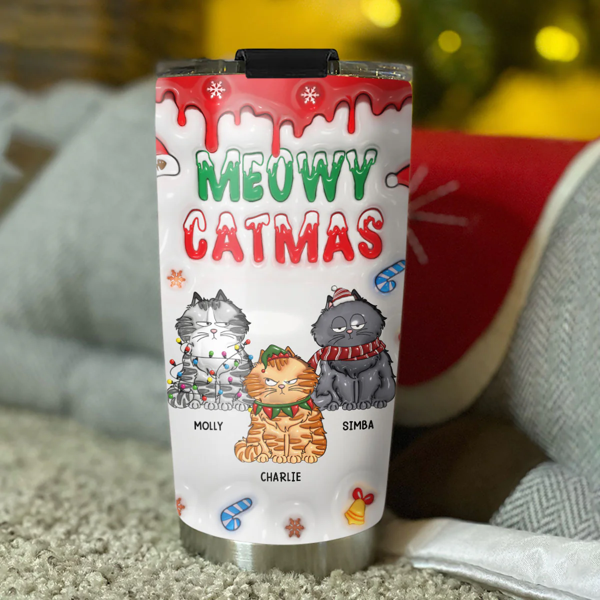 Meowy Christmas - Personalized Custom 3D Inflated Effect Tumbler - Image 4