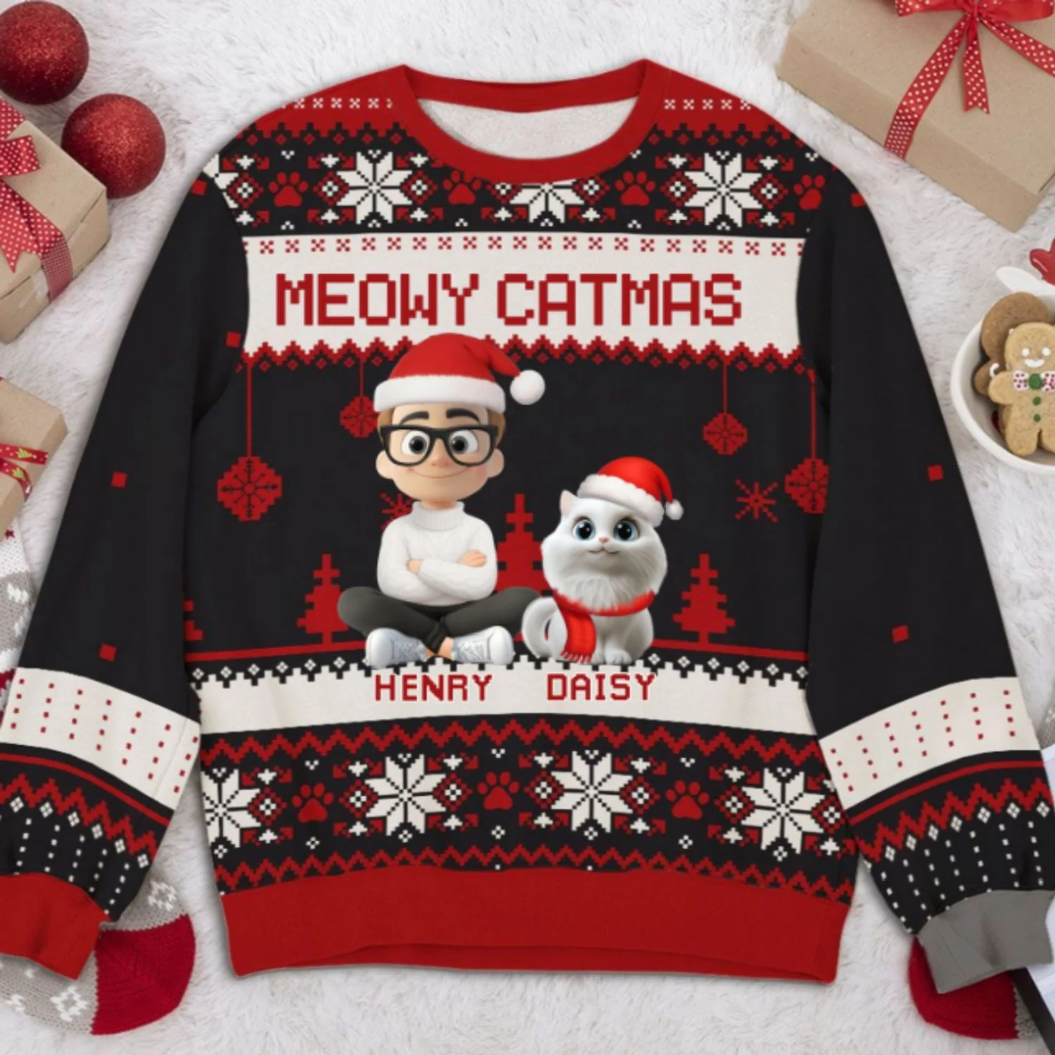 Merry Catmas Dad Cartoon - Personalized Custom All-Over-Print Sweatshirt - Image 6
