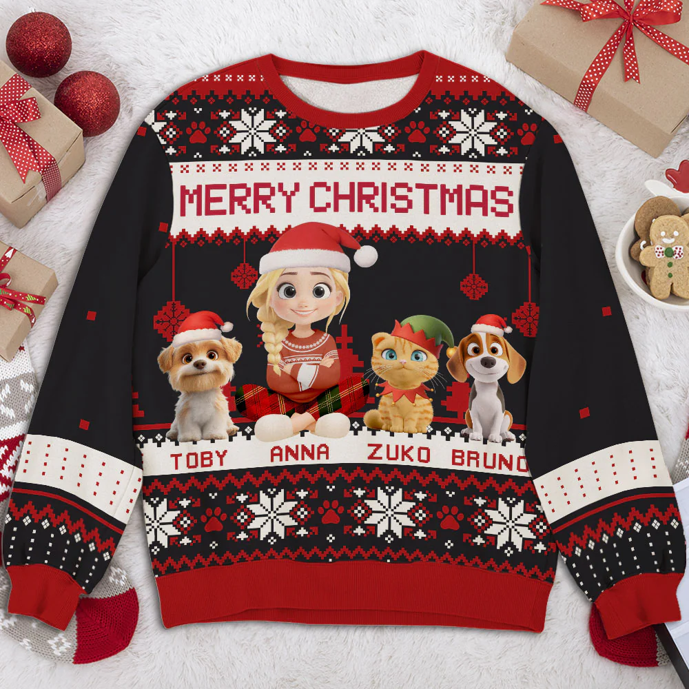 Merry Christmas Cartoon - Personalized Custom All-Over-Print Sweatshirt - Image 5