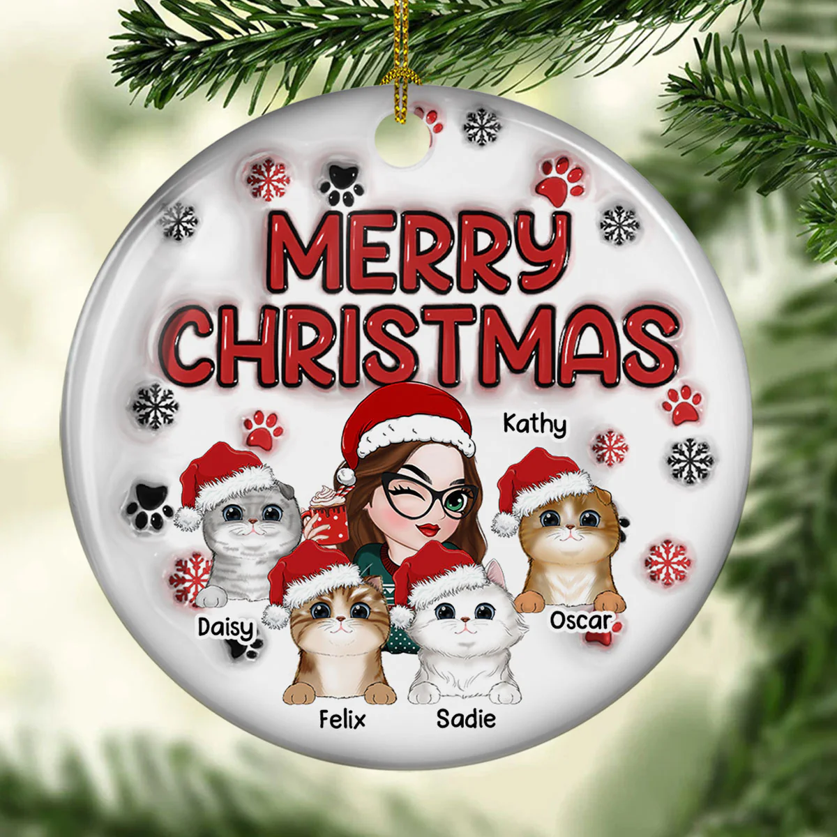 Merry Christmas Fur Mom - Personalized Custom 3D Inflated Effect Ceramic Ornament - Image 5