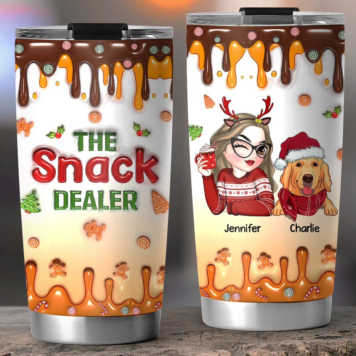 Merry Christmas The Snack Dealer - Personalized Custom 3D Inflated Effect Tumbler - Image 2