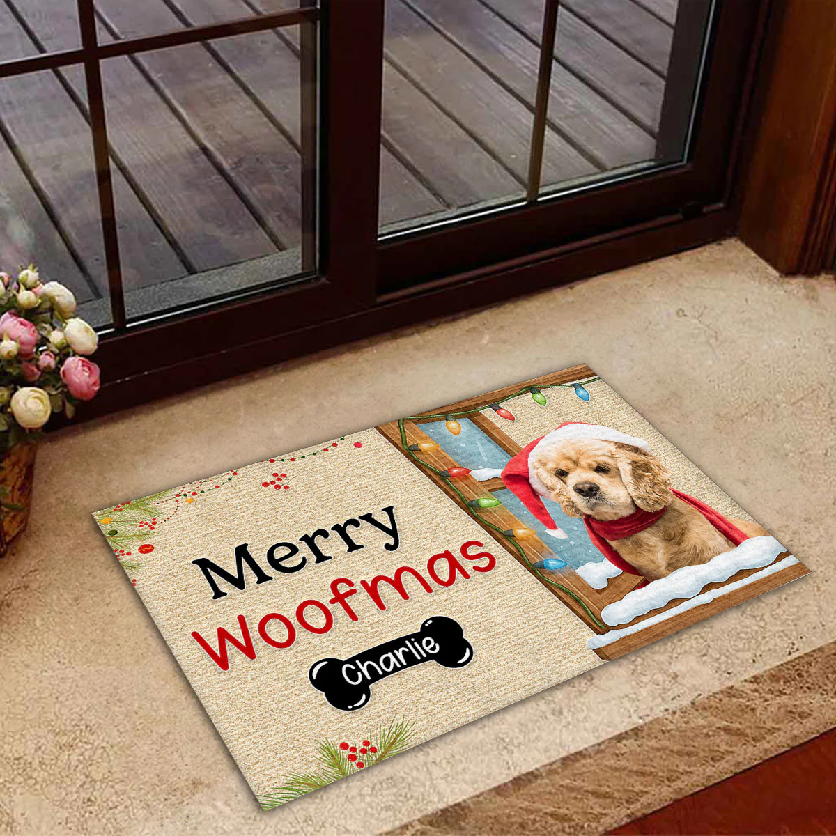 Merry Woof Woof Photo - Personalized Custom Doormat - Image 2