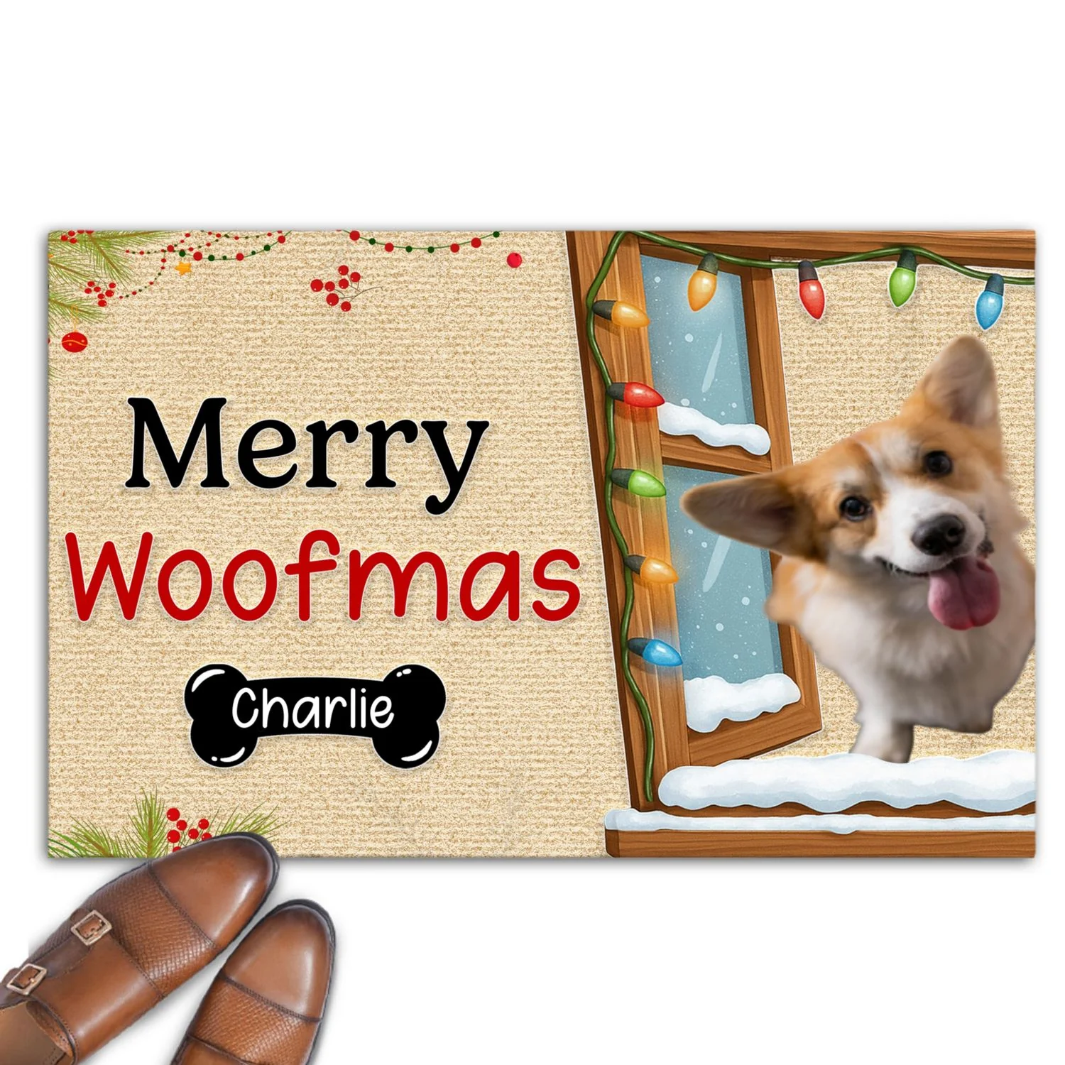 Merry Woof Woof Photo - Personalized Custom Doormat - Image 4