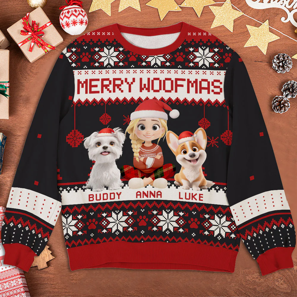Merry Woofmas Cartoon - Personalized Custom All-Over-Print Sweatshirt - Image 5