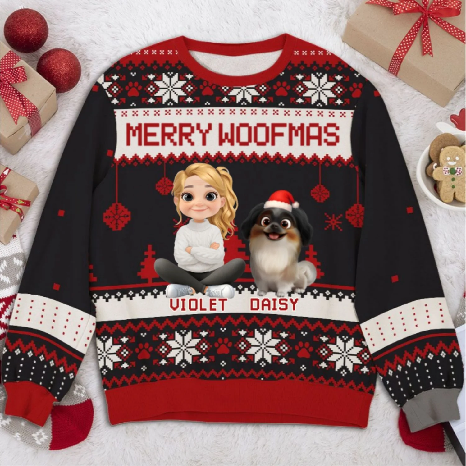 Merry Woofmas Cartoon - Personalized Custom All-Over-Print Sweatshirt - Image 6