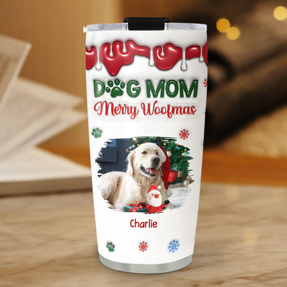Merry Woofmas My Dog Mom Version Upload Photo - Personalized Custom 3D Inflated Effect Tumbler - Image 5