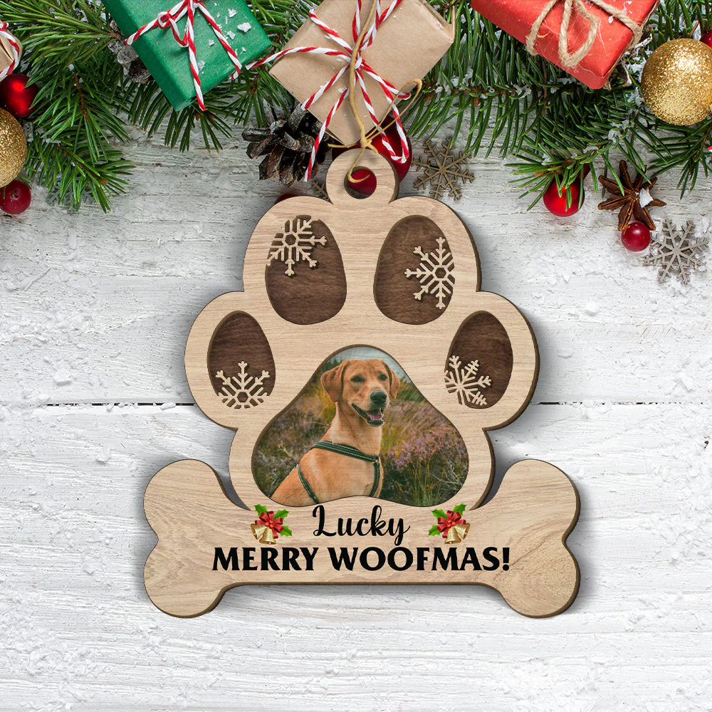 Merry Woofmas - Personalized Custom 2-layered Wood Ornament - Image 5