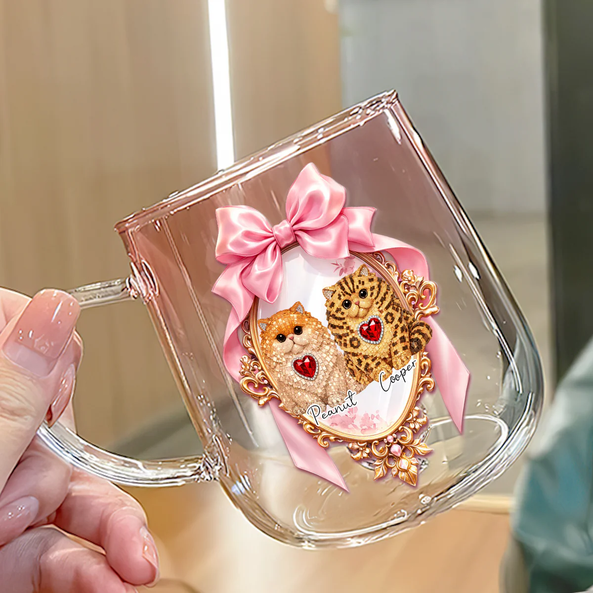 Mirror In The Wall - Personalized Custom 3D Effect Pink Gradient Glass Mug - Image 2