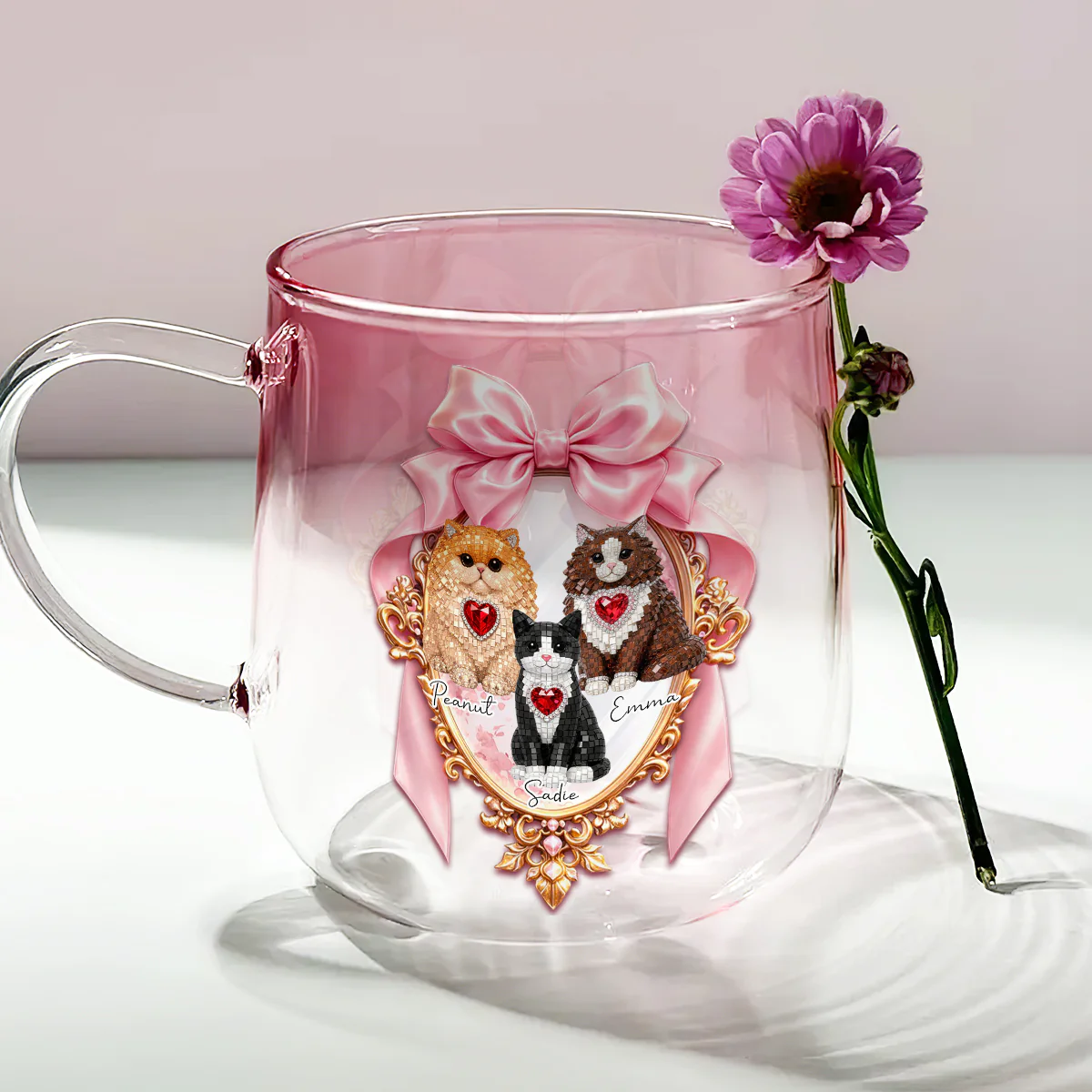 Mirror In The Wall - Personalized Custom 3D Effect Pink Gradient Glass Mug - Image 3