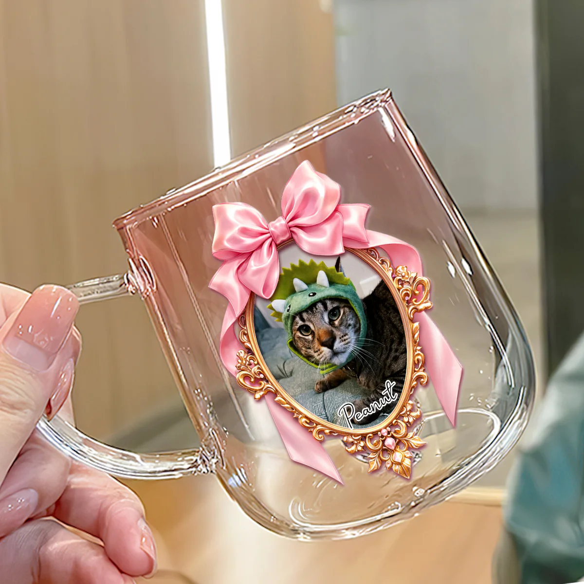 Mirror In The Wall Photo - Personalized Custom 3D Effect Pink Gradient Glass Mug - Image 2