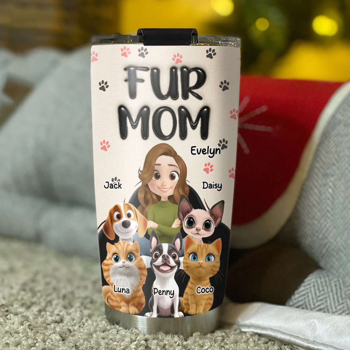 Mom Love Fur Baby The Most - Personalized Custom 3D Inflated Effect Tumbler - Image 2