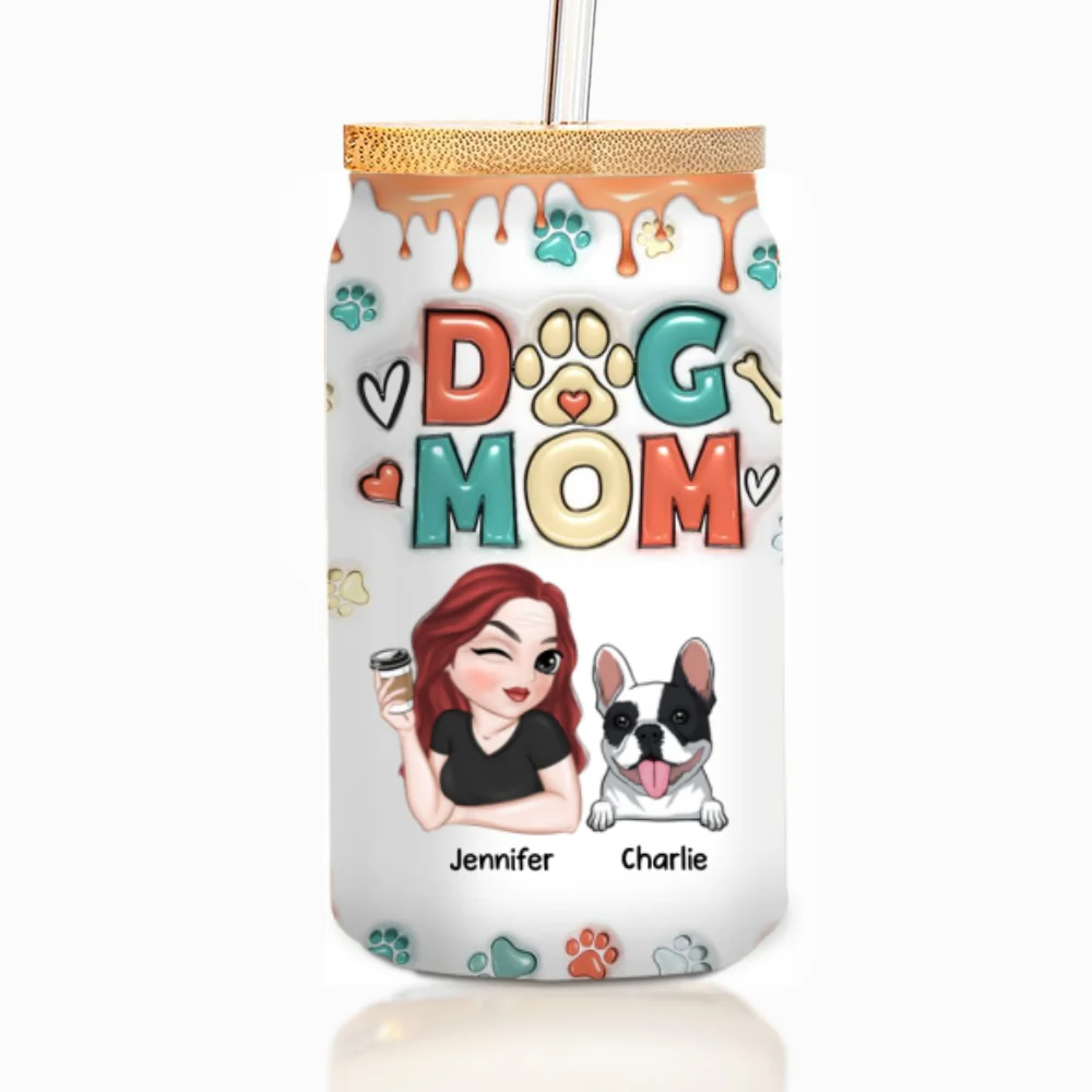 Mom Mum Of Dog - Personalized Custom 3D Inflated Effect Glass Can - Image 6