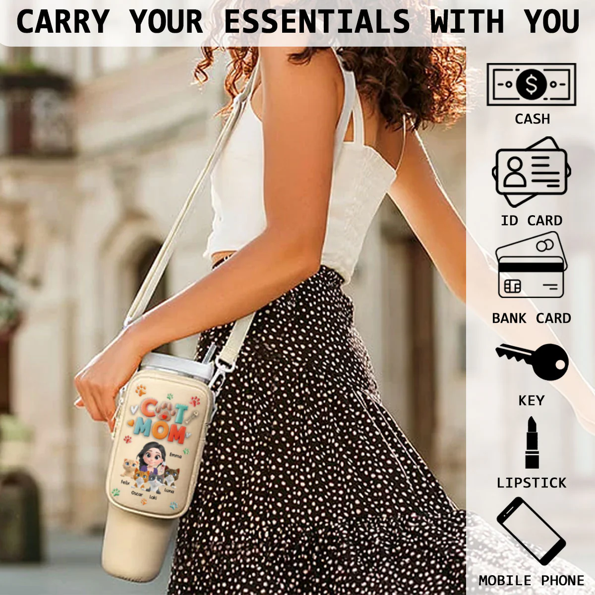 Mom Of Cats - Personalized Custom 40oz Water Bottle Carrier Bag - Image 4
