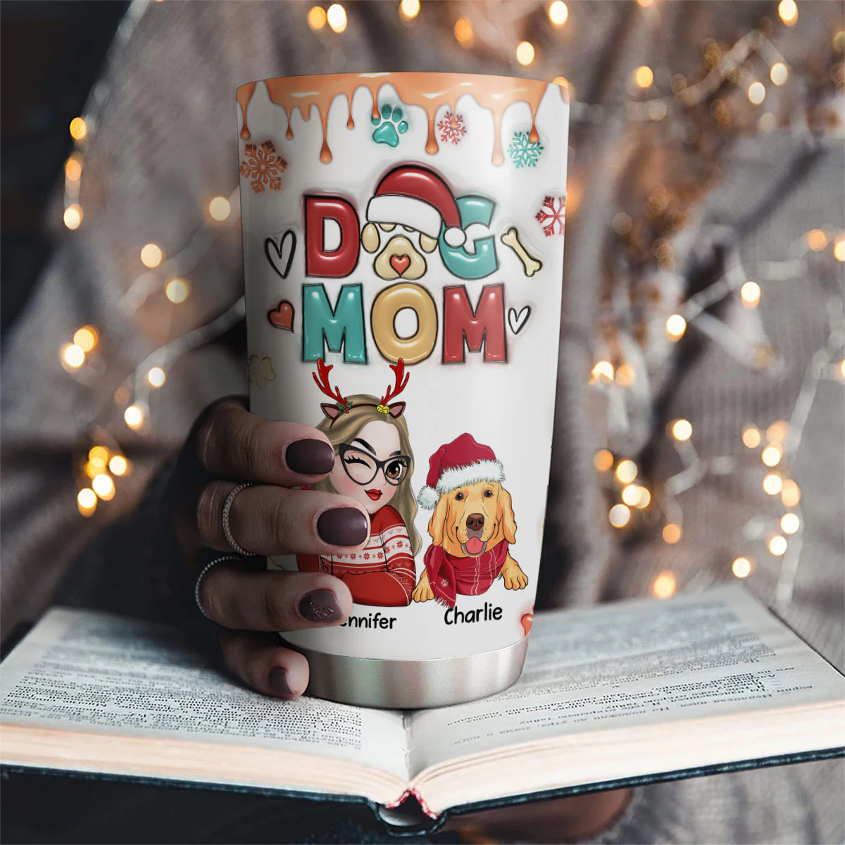 Mom Of Dogs Christmas - Personalized Custom 3D Inflated Effect Tumbler - Image 2