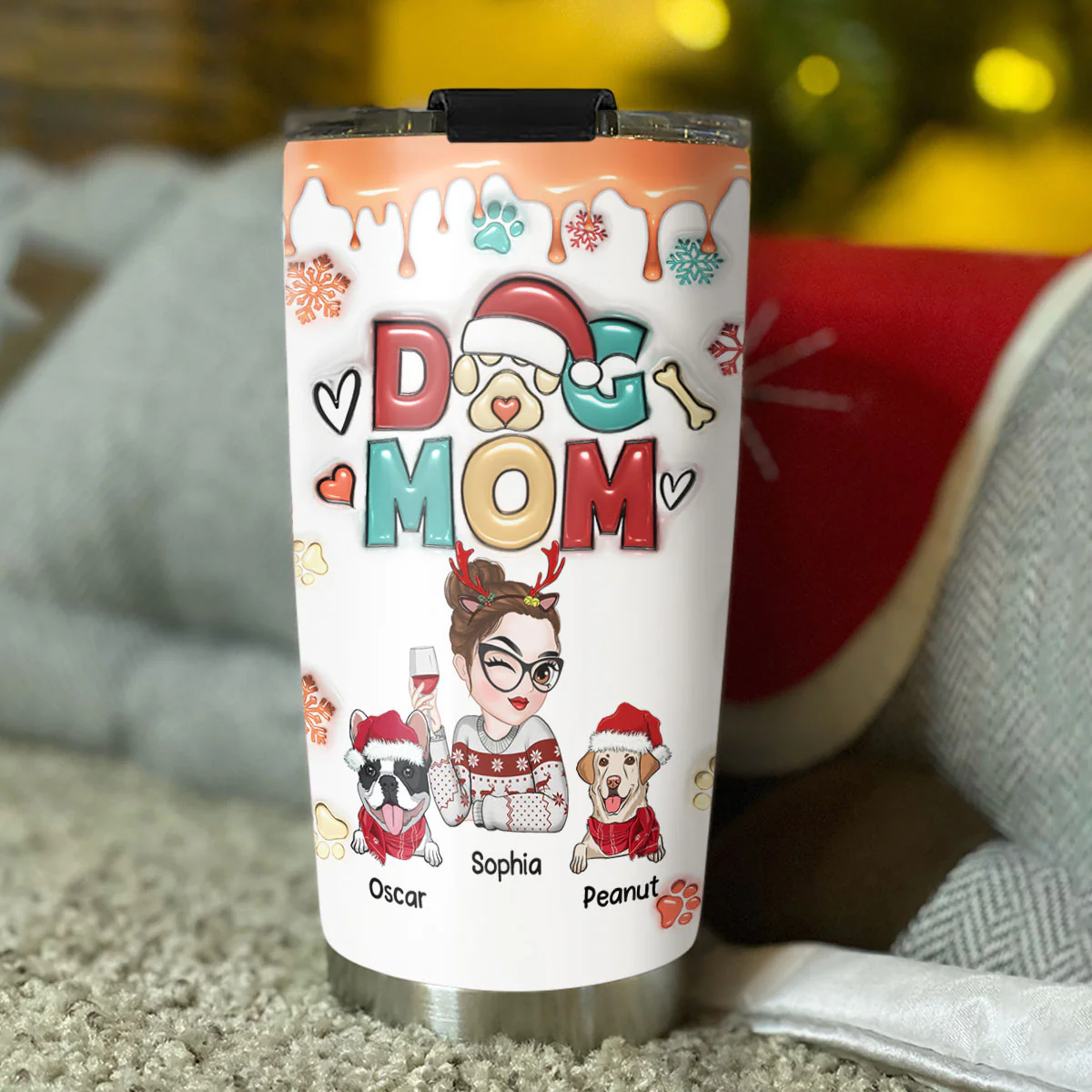 Mom Of Dogs Christmas - Personalized Custom 3D Inflated Effect Tumbler - Image 3