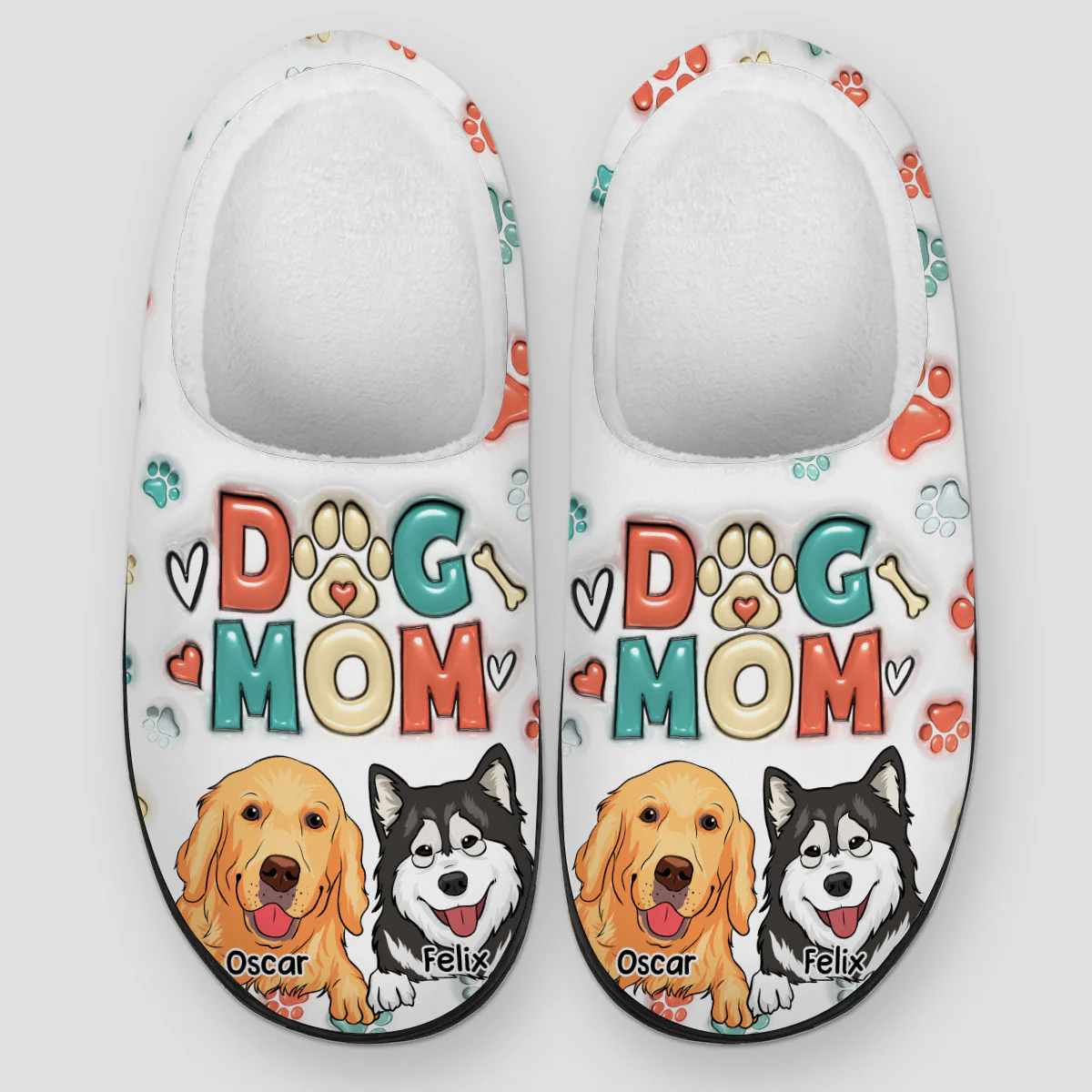Mom Of Dogs Slippers - Personalized Custom Plush Slippers