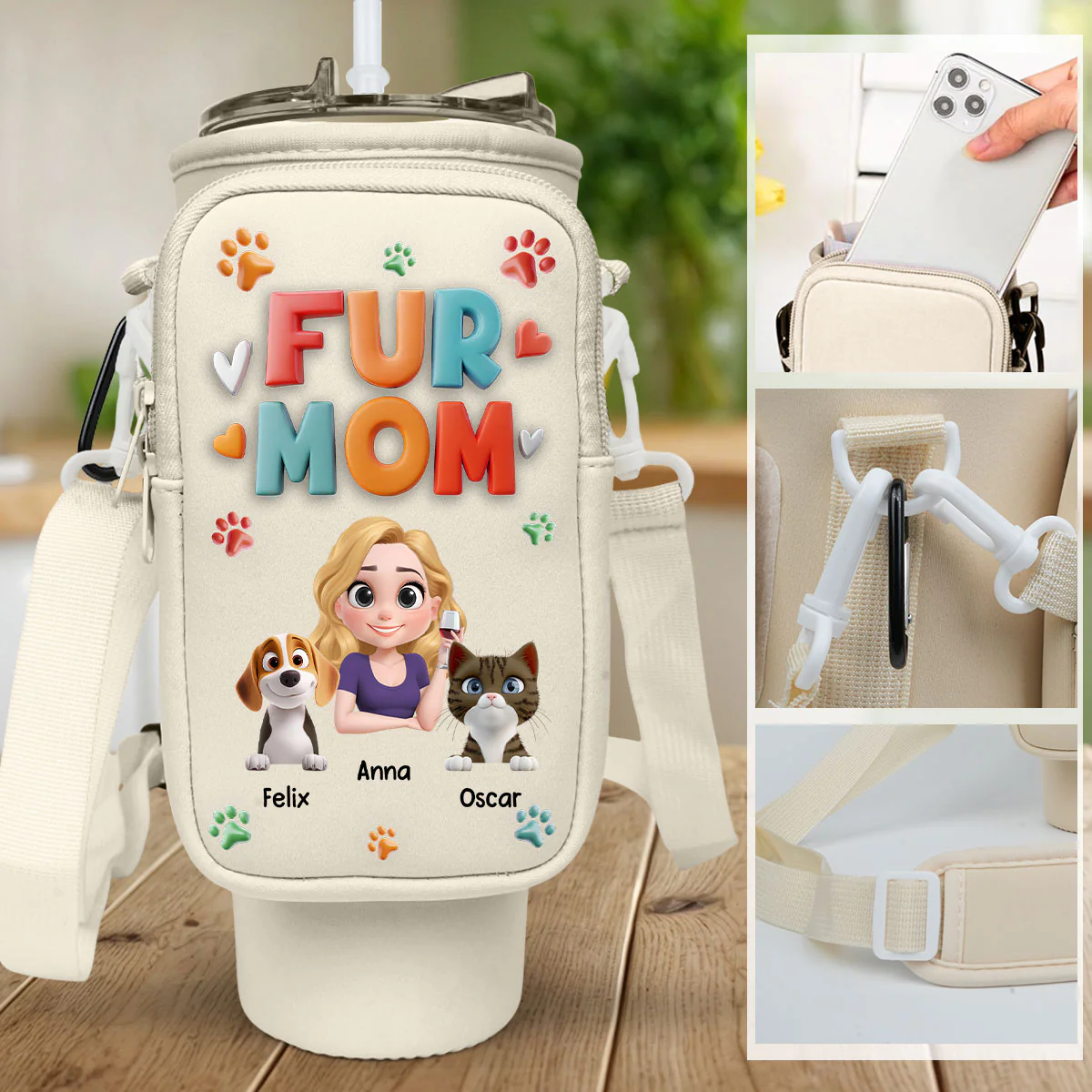 Mom Of Pets - Personalized Custom 40oz Water Bottle Carrier Bag