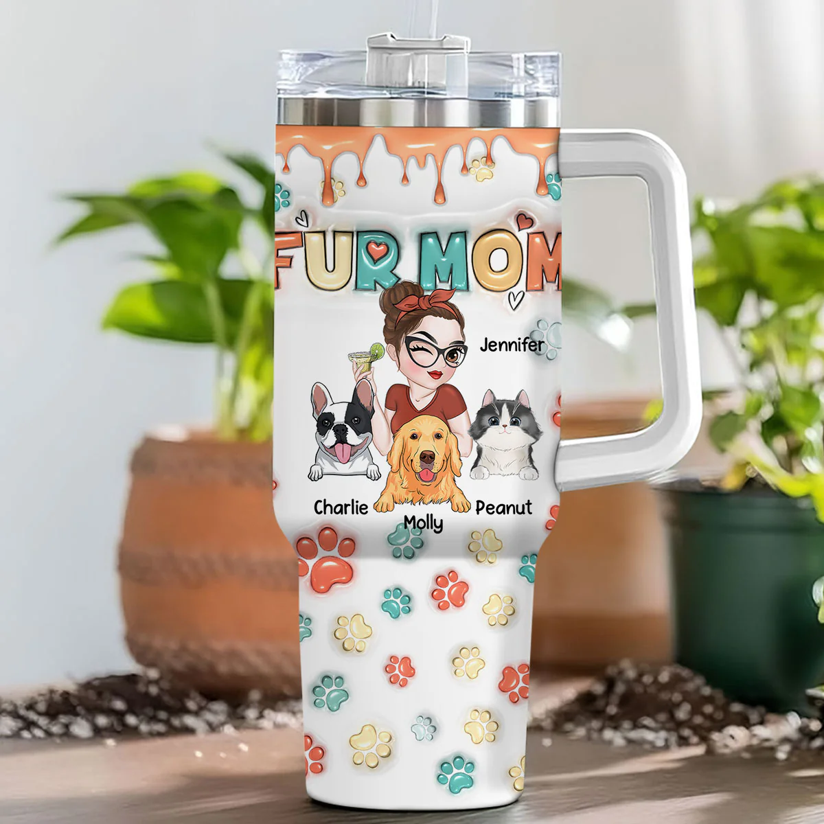Mom Of Pets Ver 2 - Personalized Custom 3D Inflated Effect Printed 40 Oz Tumbler - Image 4