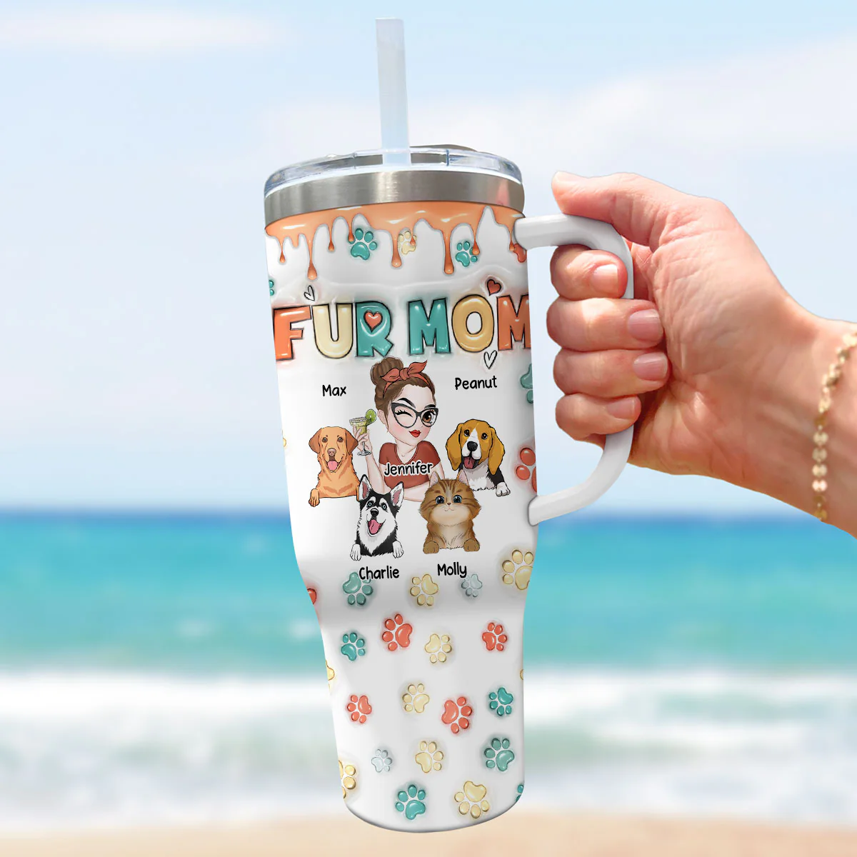 Mom Of Pets Ver 2 - Personalized Custom 3D Inflated Effect Printed 40 Oz Tumbler - Image 5