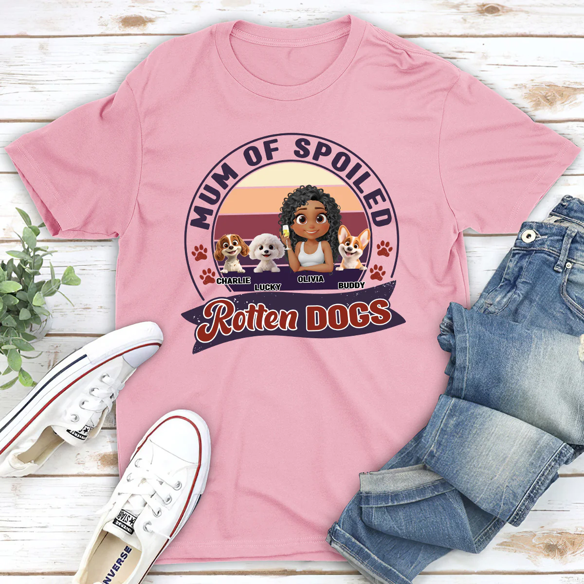 Mom Of Spoiled Rotten Dogs Cartoon - Personalized Custom Unisex T-shirt - Image 3