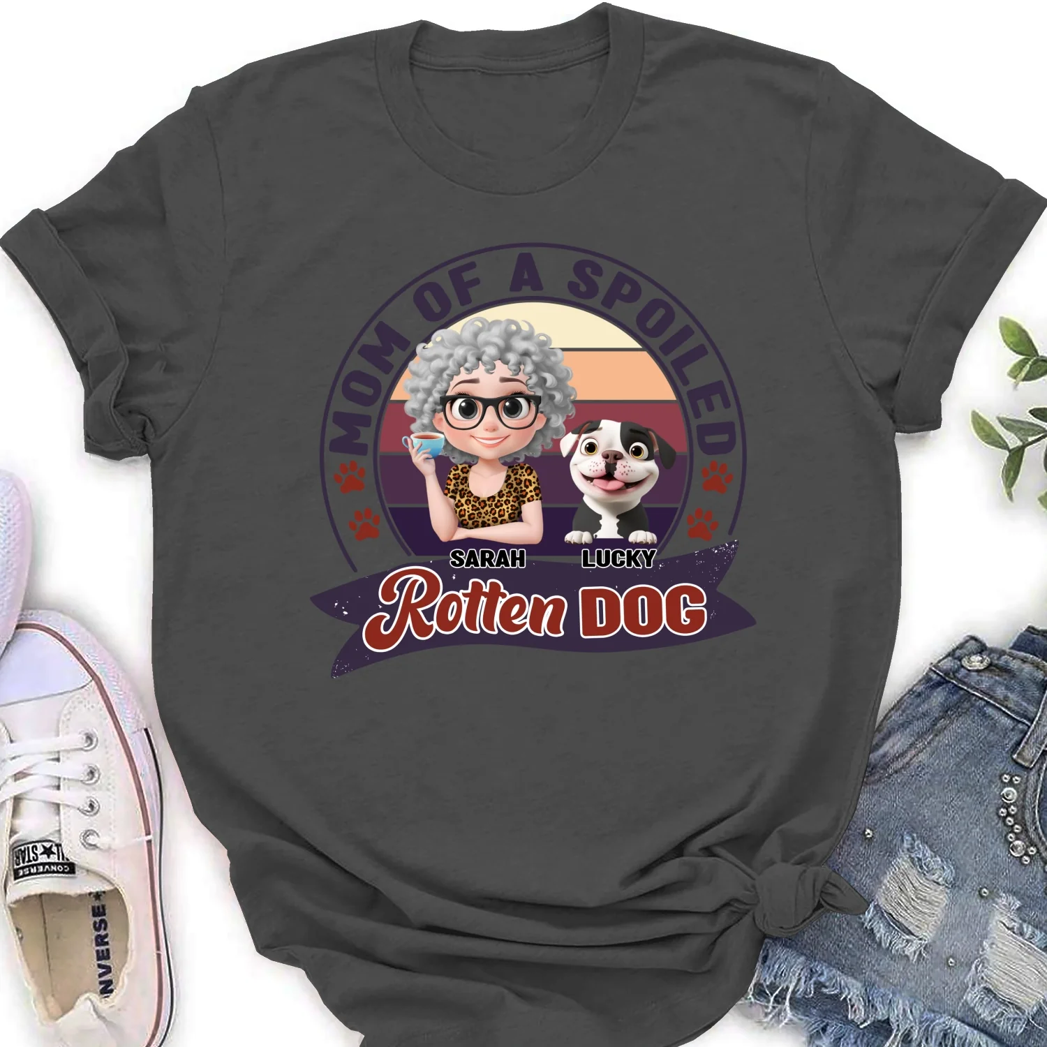 Mom Of Spoiled Rotten Dogs Cartoon - Personalized Custom Women's T-shirt - Image 12