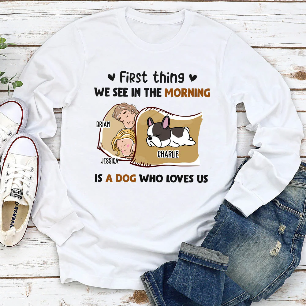 Morning First Thing Couple - Personalized Custom Long Sleeve T-shirt - Image 2