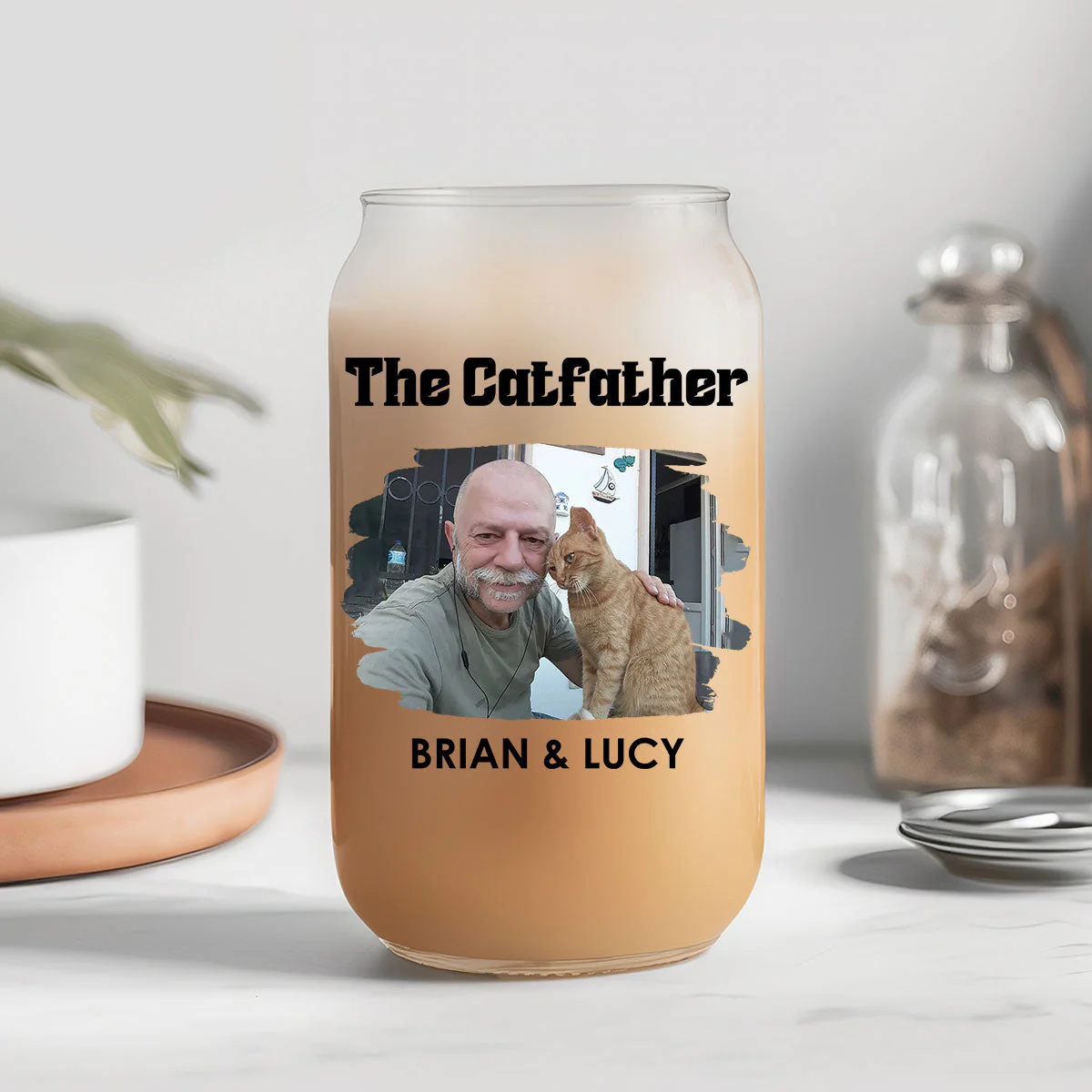 Mother Of Cats Photo - Personalized Custom Glass Can - Image 2
