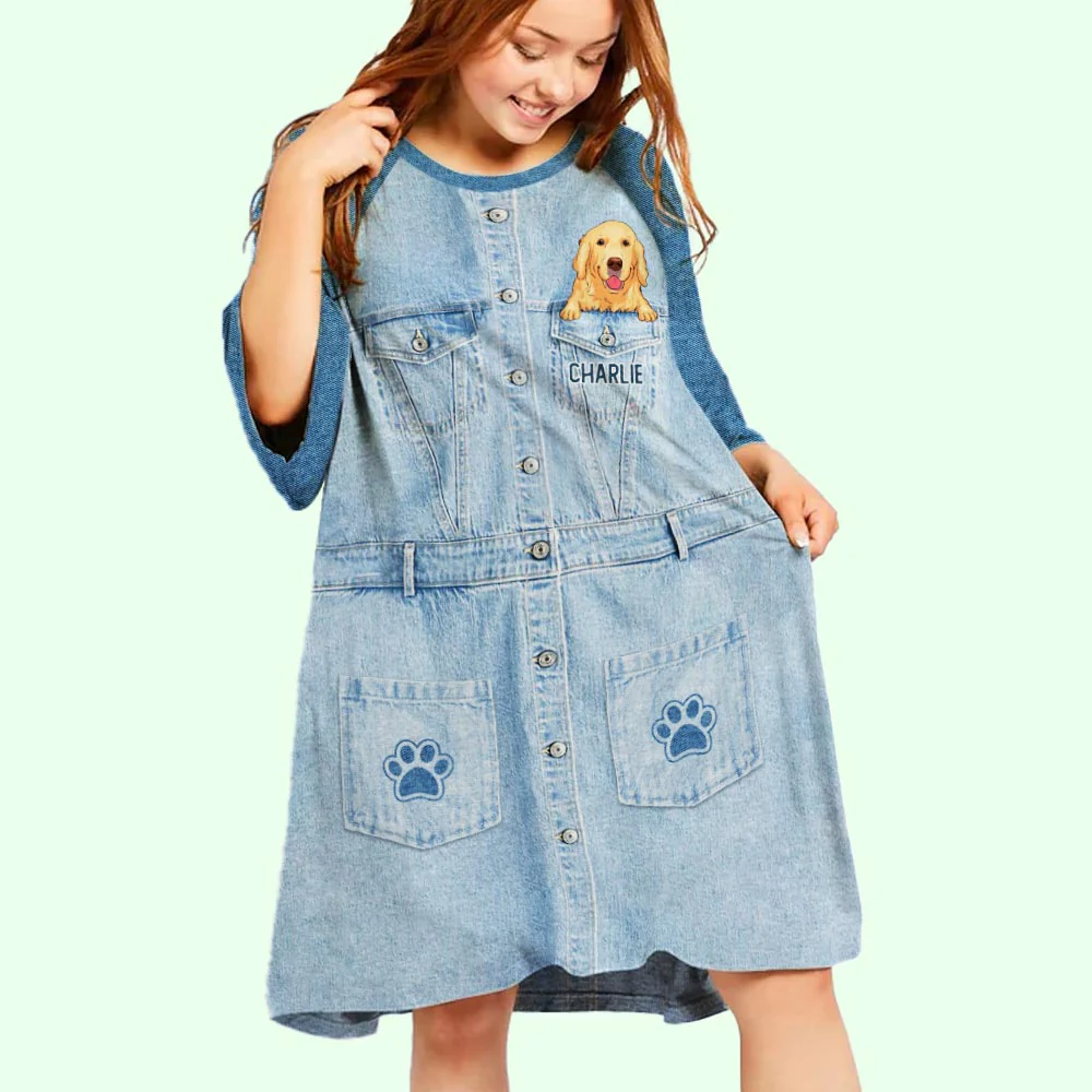 Multi-Pocket Dog Mom - Personalized Custom 3/4 Sleeve Dress - Image 2
