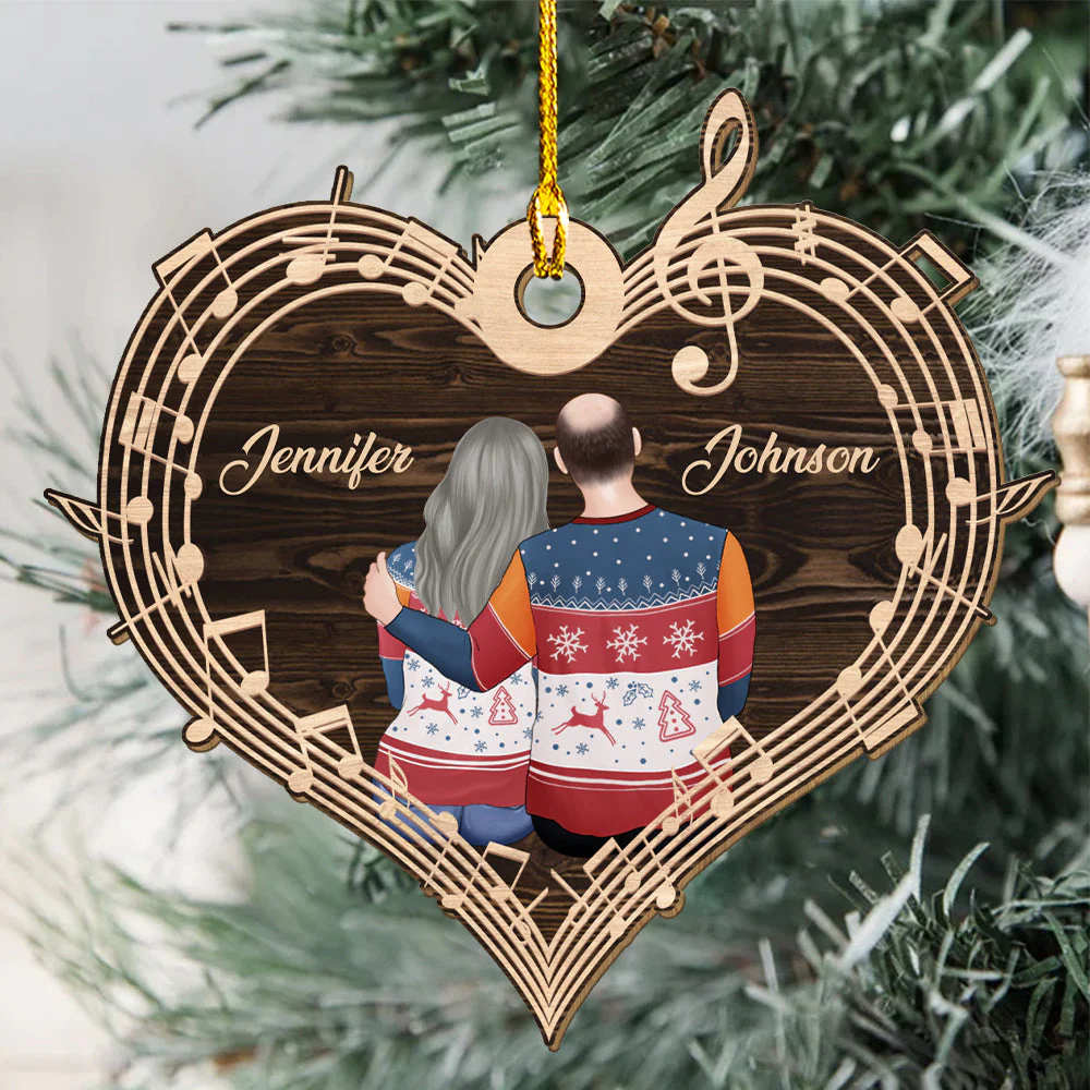 Music Heart - Personalized Custom 1-layered Wood Ornament - Image 2