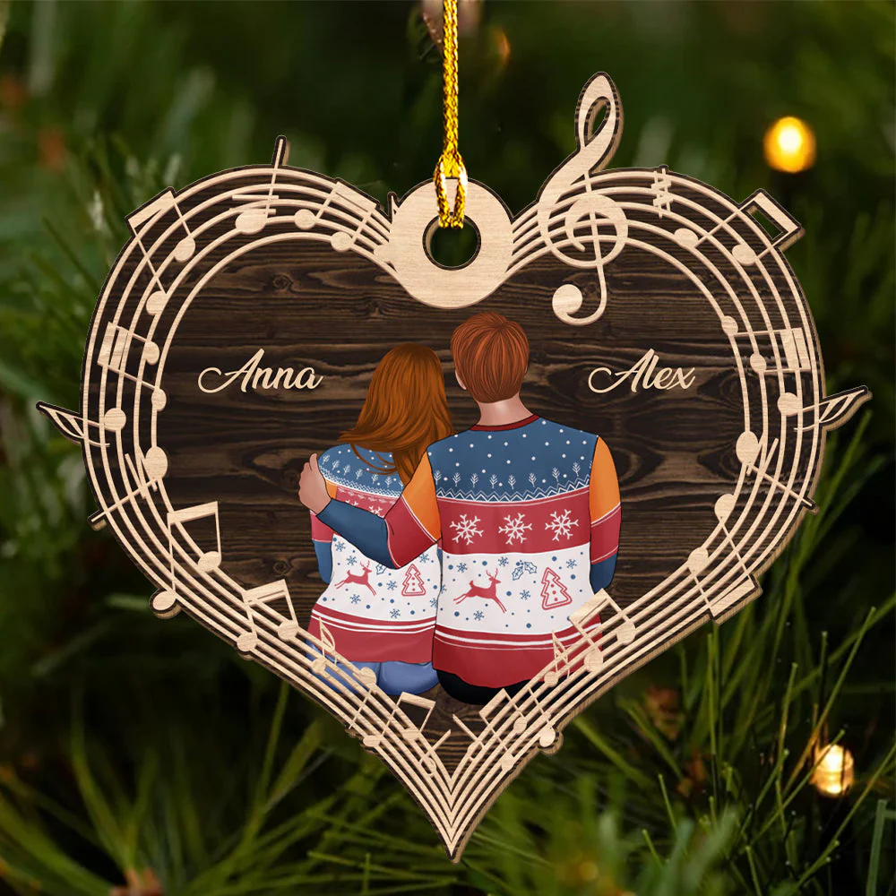 Music Heart - Personalized Custom 1-layered Wood Ornament - Image 3