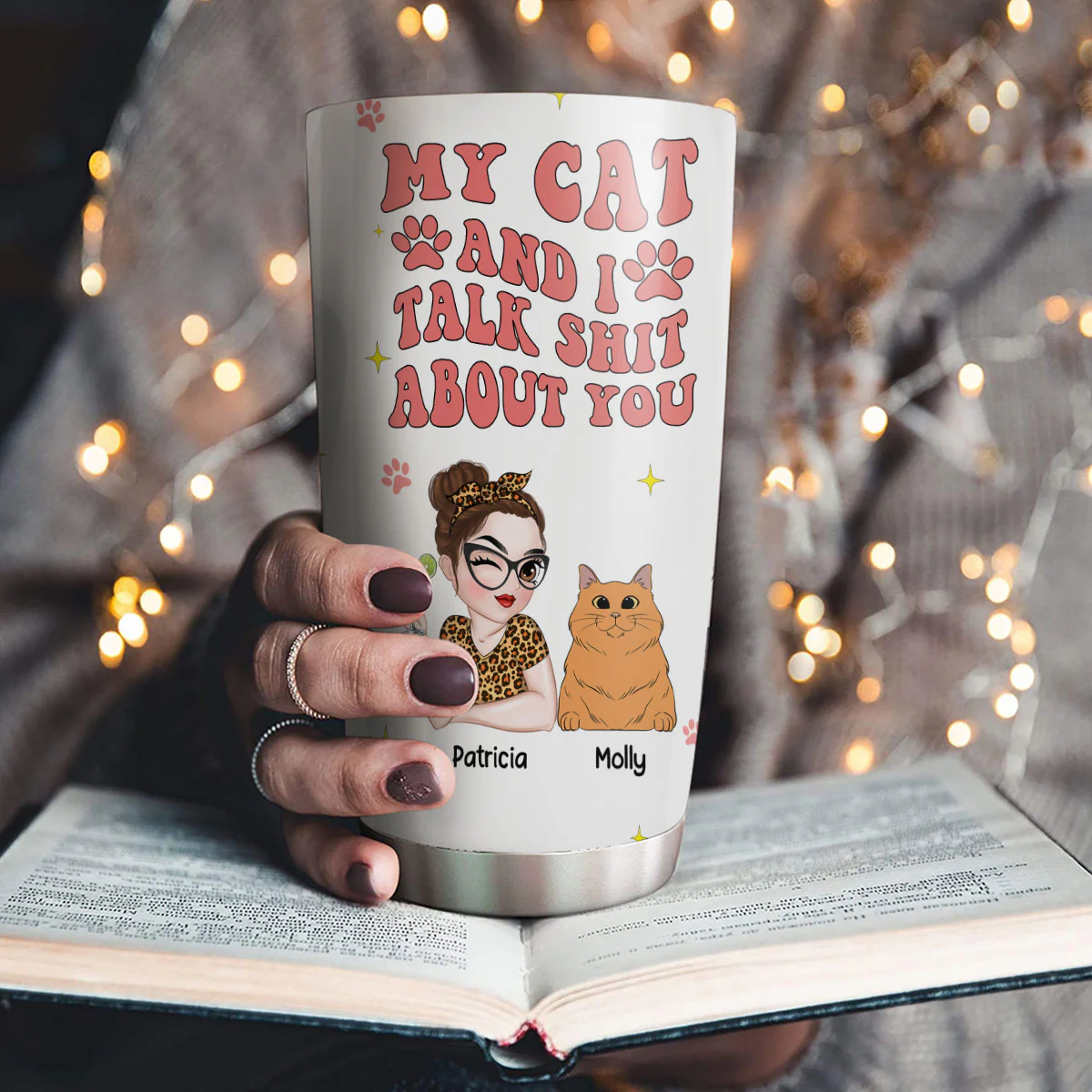 My Cat And I Gossip About You - Personalized Custom Tumbler - Image 2