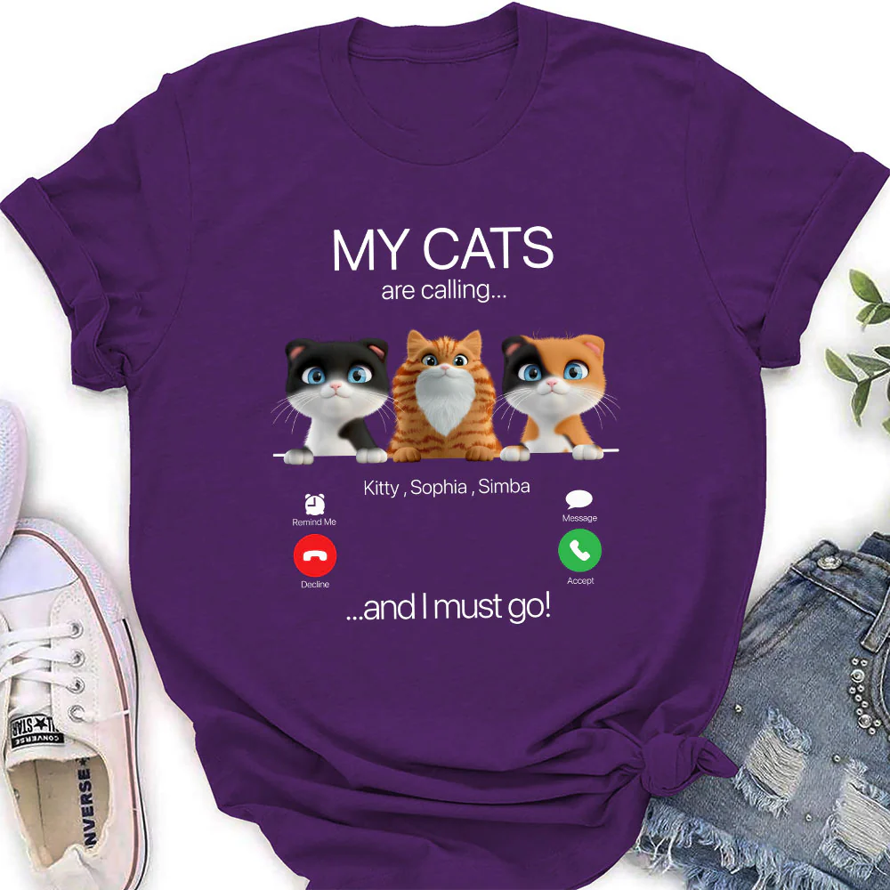 My Cat Is Calling - Personalized Custom Women's T-shirt - Image 4