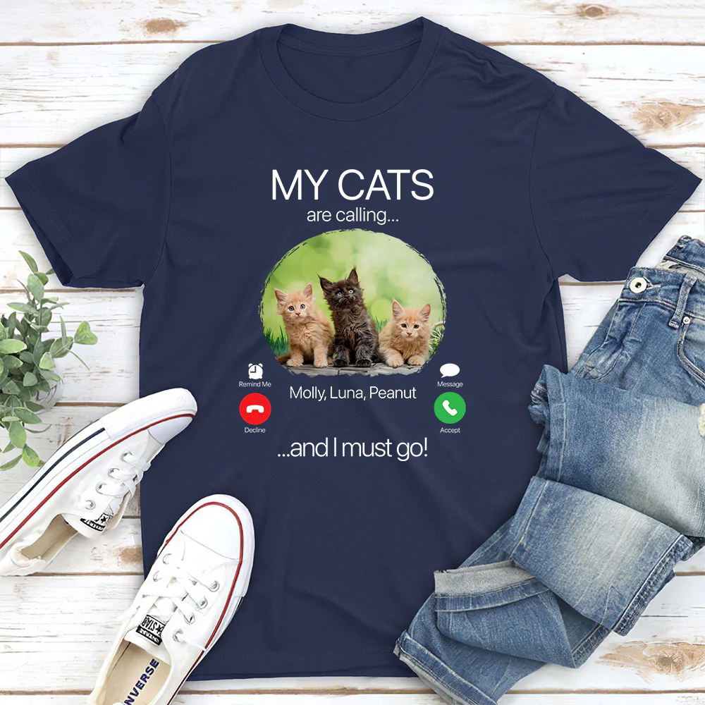 My Cat Is Calling Photo - Personalized Custom Unisex T-shirt - Image 2