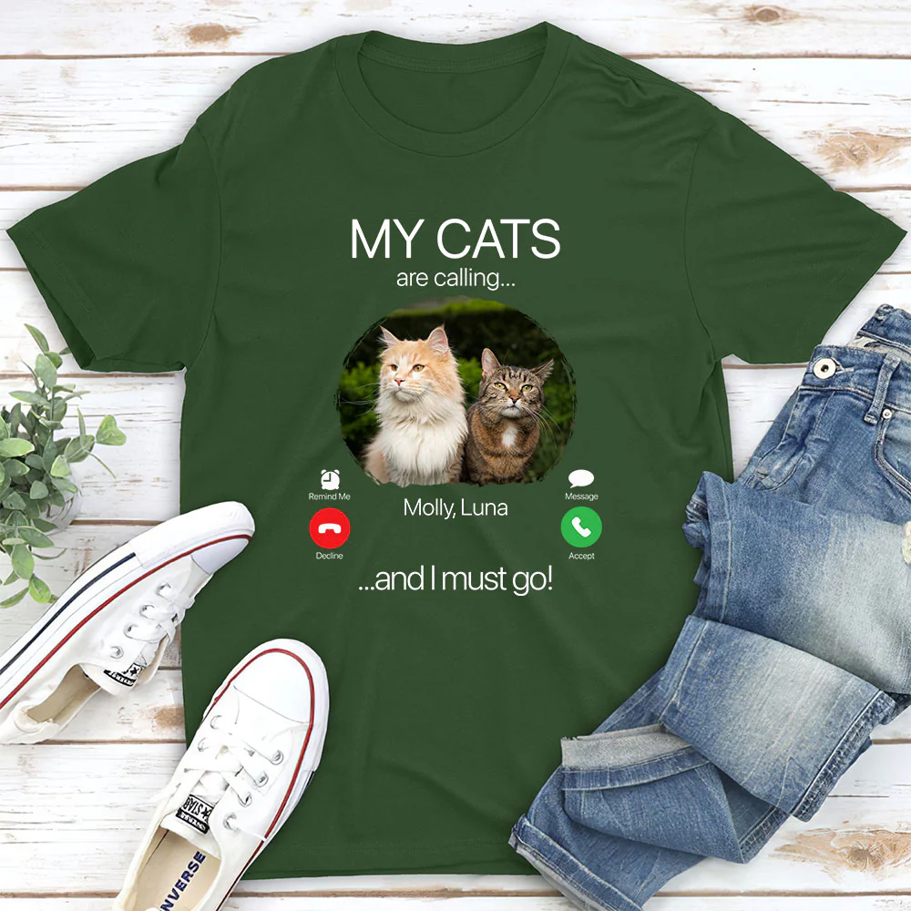 My Cat Is Calling Photo - Personalized Custom Unisex T-shirt - Image 3
