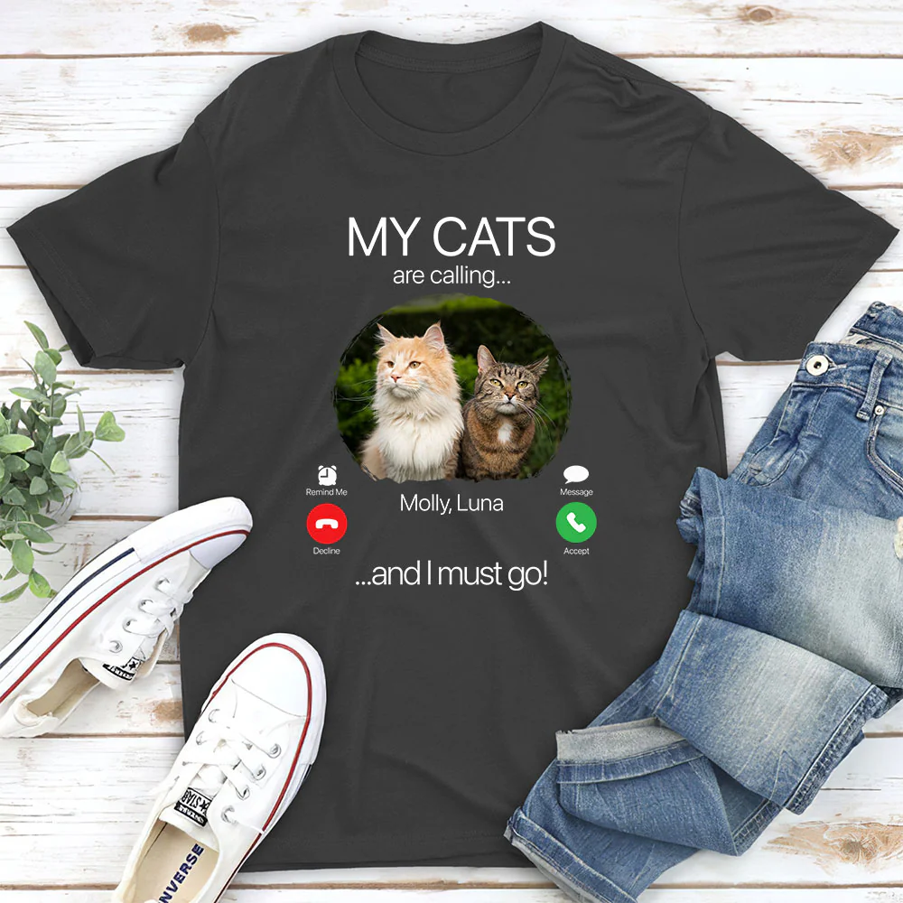 My Cat Is Calling Photo - Personalized Custom Unisex T-shirt - Image 4