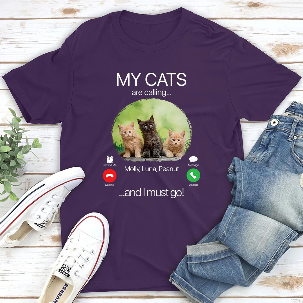 My Cat Is Calling Photo - Personalized Custom Unisex T-shirt - Image 5