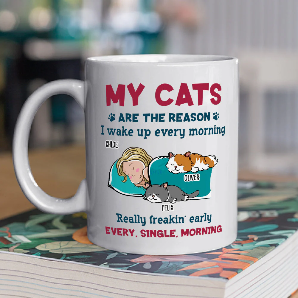 My Cat Wakes Me Up - Personalized Custom Coffee Mug - Image 2