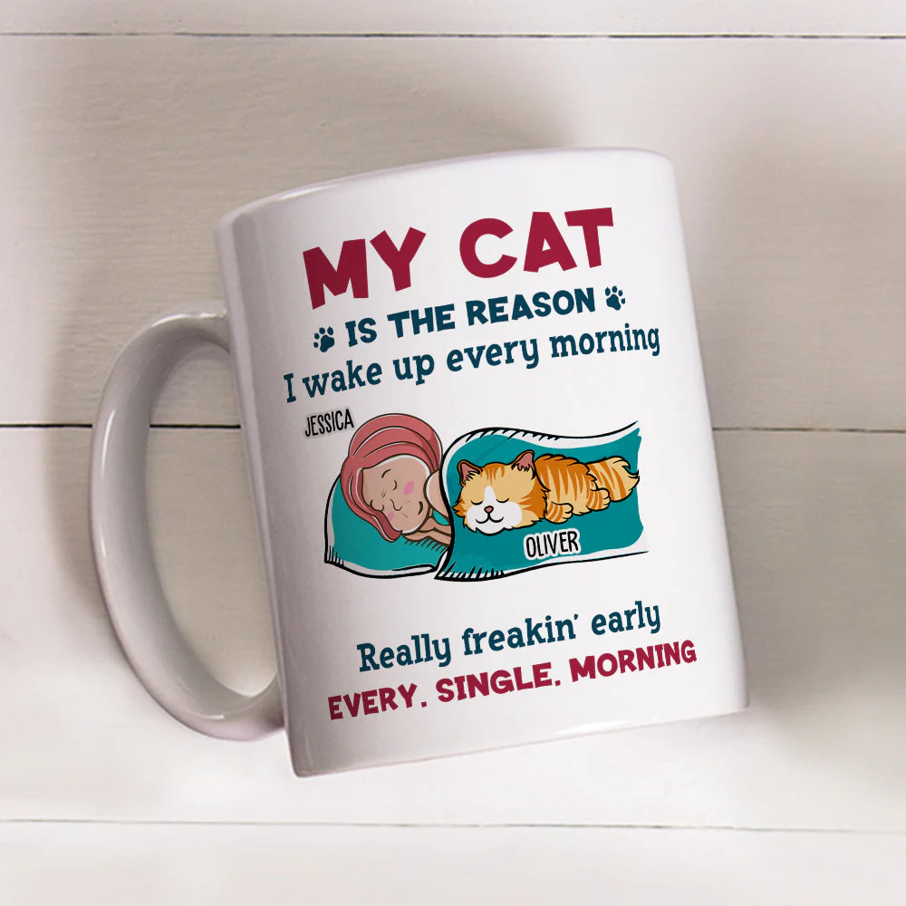 My Cat Wakes Me Up - Personalized Custom Coffee Mug - Image 3
