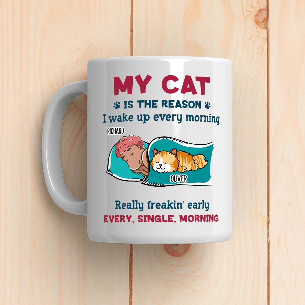 My Cat Wakes Me Up - Personalized Custom Coffee Mug - Image 5