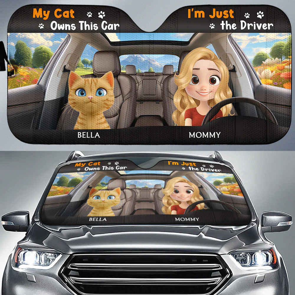 My Cats Owns This Car - Personalized Custom Car Sunshade - Image 2