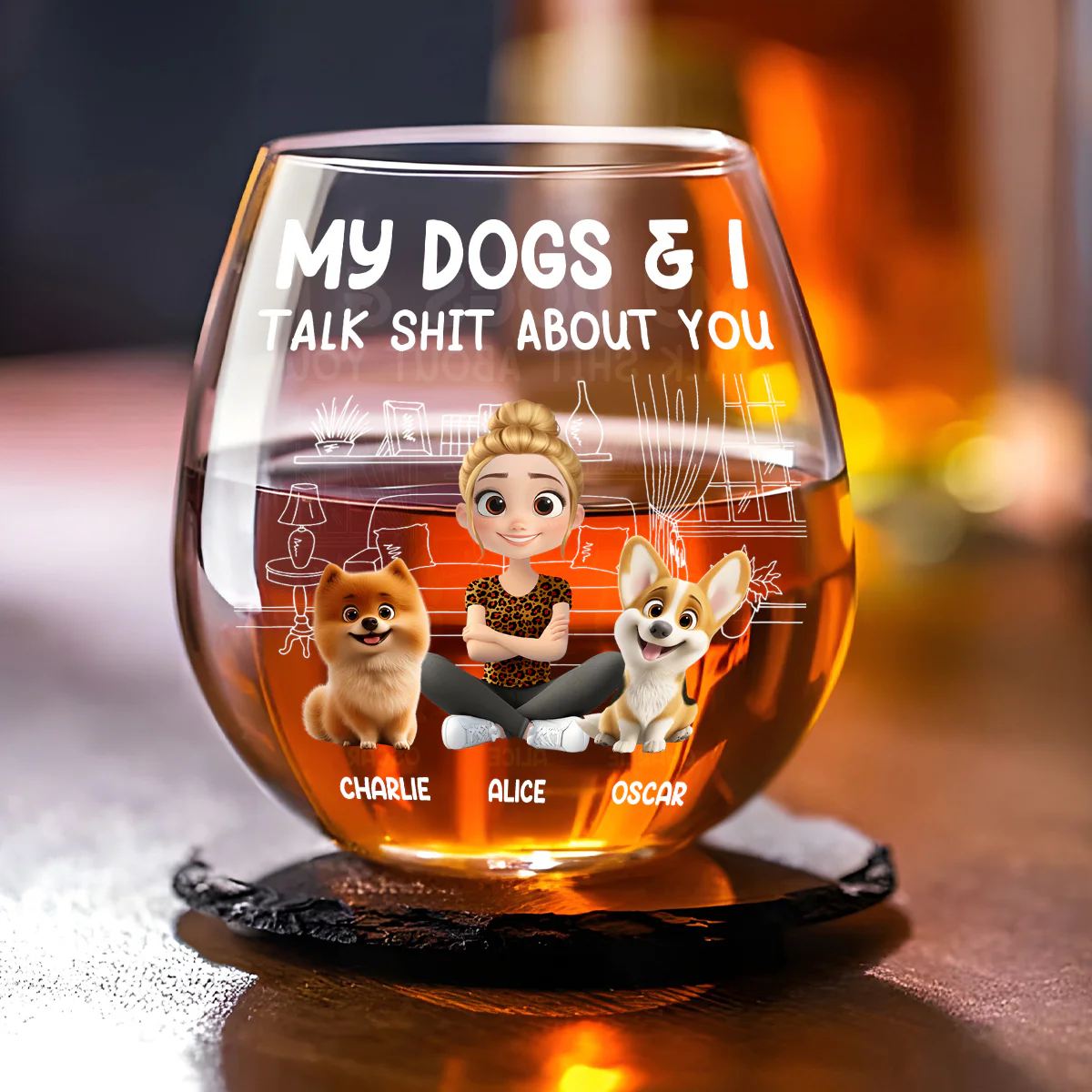 My Dog And I Talk About You - Personalized Custom Wine Glass
