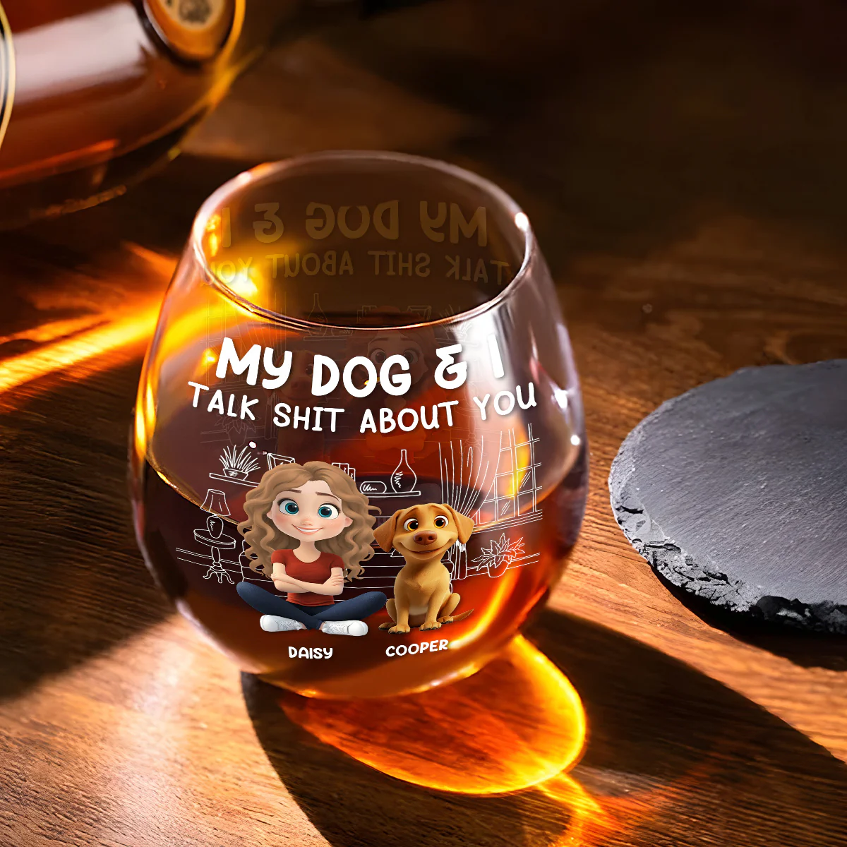 My Dog And I Talk About You - Personalized Custom Wine Glass - Image 2