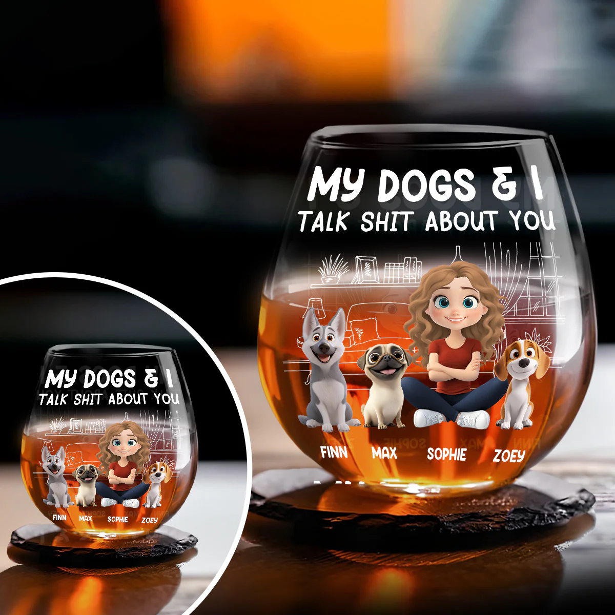 My Dog And I Talk About You - Personalized Custom Wine Glass - Image 3