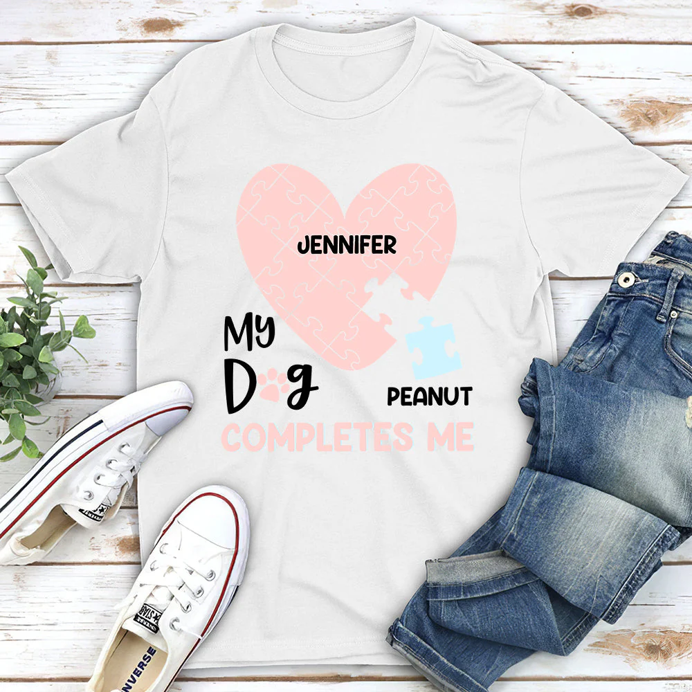 My Dog Completes Me - Personalized Custom Unisex T-shirt - Image 2