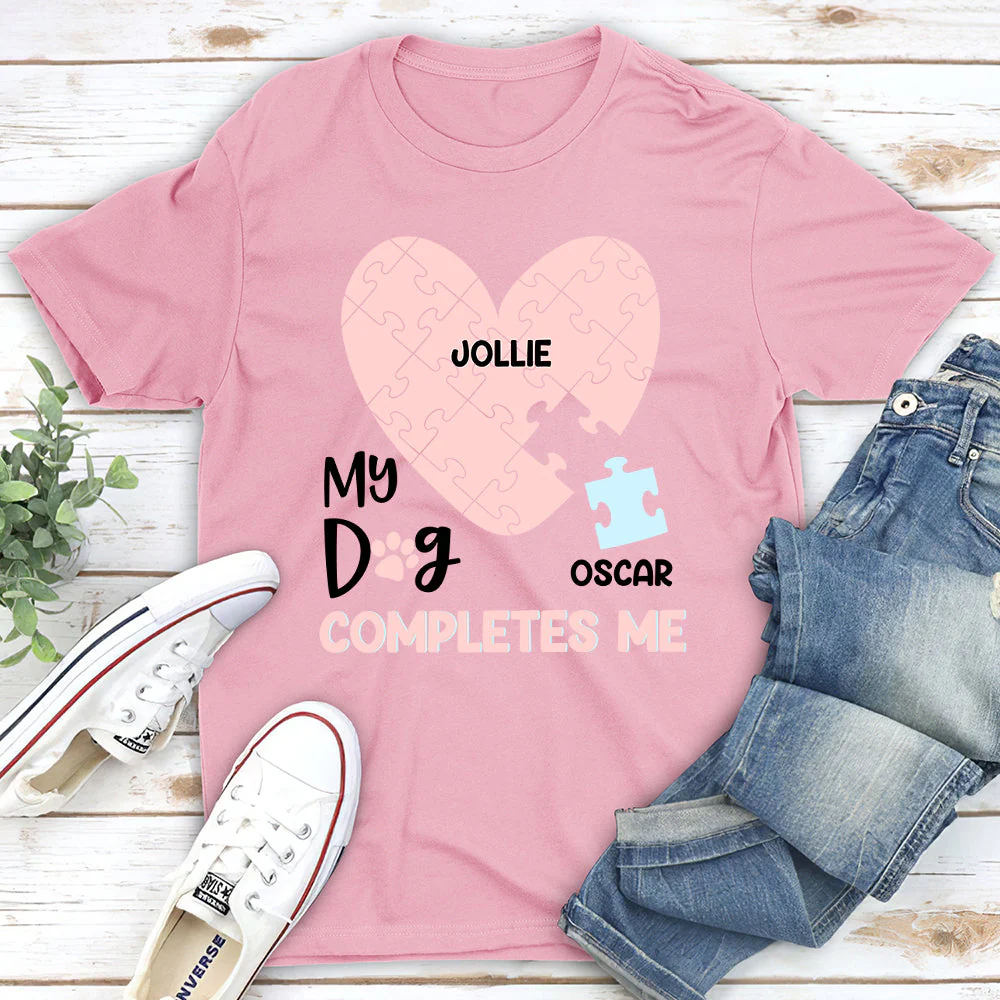 My Dog Completes Me - Personalized Custom Unisex T-shirt - Image 3