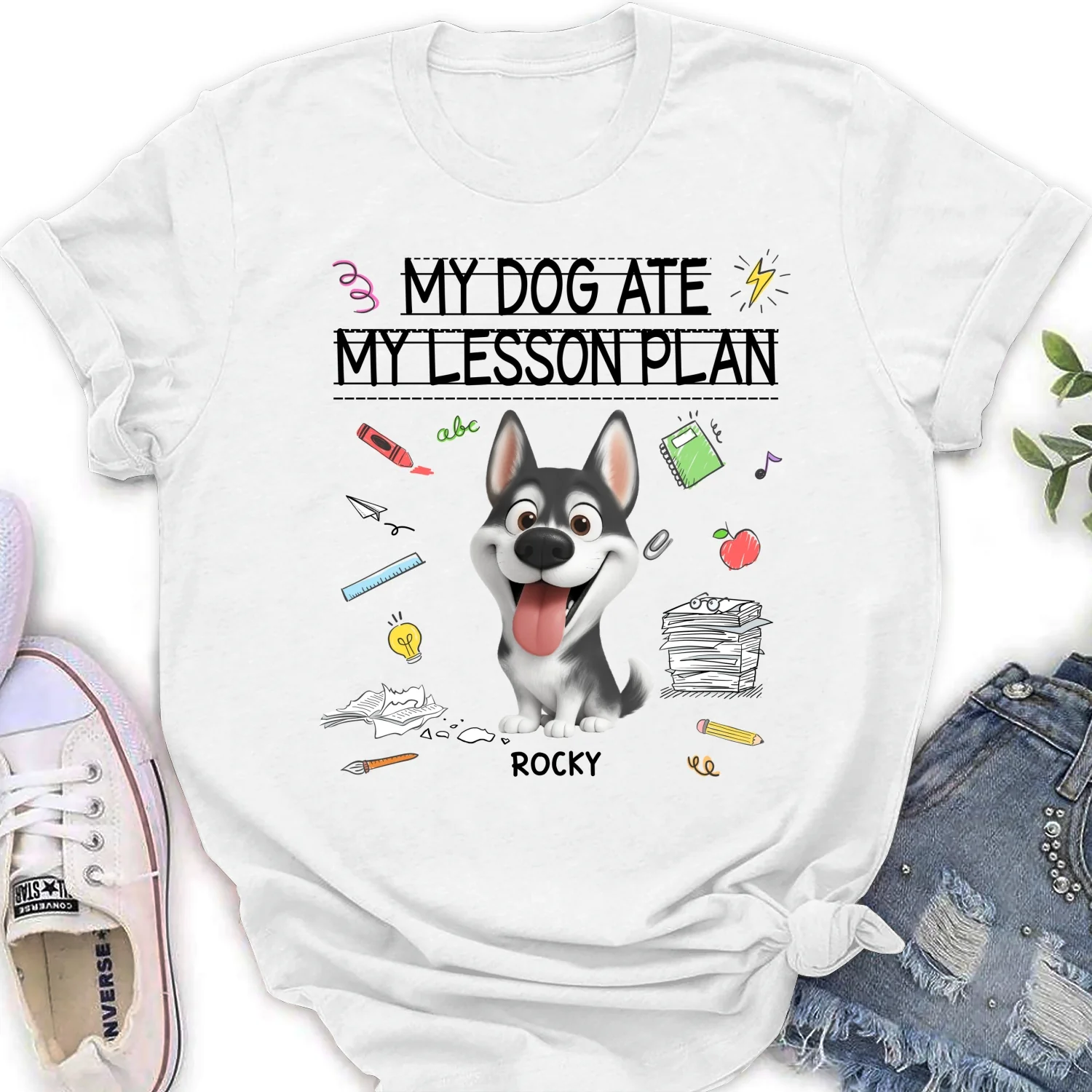 My Dog Eat My Lesson Plan - Personalized Custom Women's T-Shirt - Image 3